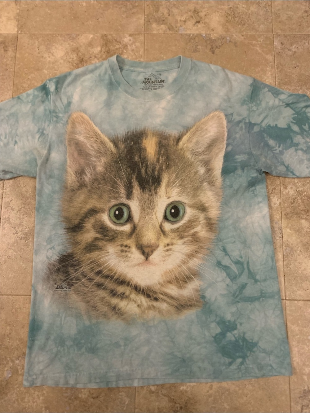 The Mountain 2011 Blue Tie-Dye Kitten Portrait Tee